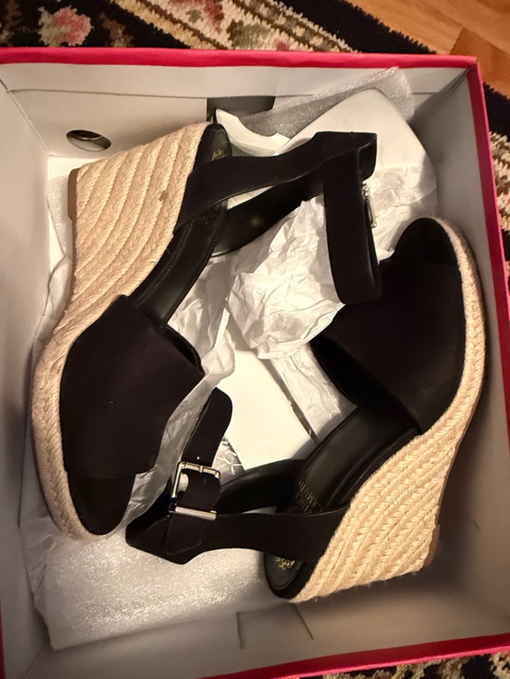 Vince Camuto Black Espadrille Wedge Sandals - Women 7.5